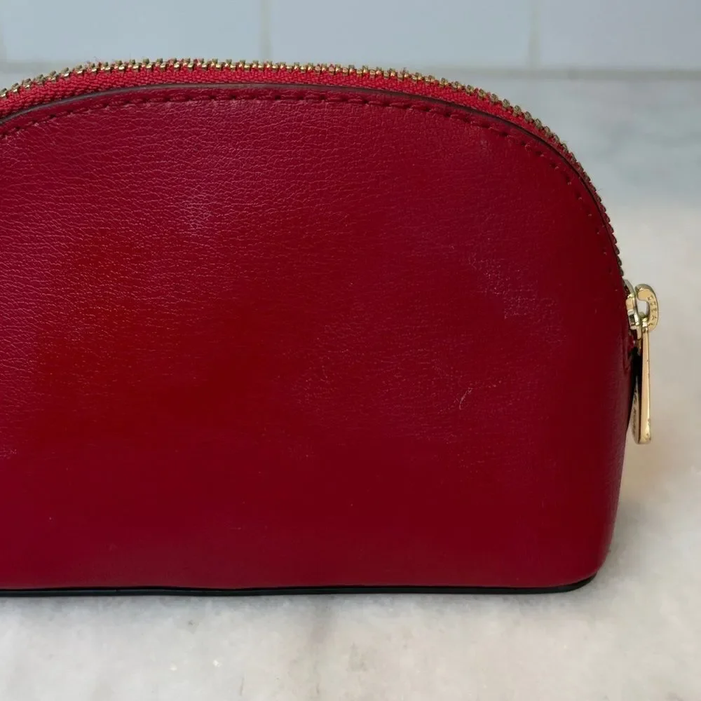 Michael Kors Travel Bag Cherry Red Leather Dome Cosmetic Case Pouch Clutch
